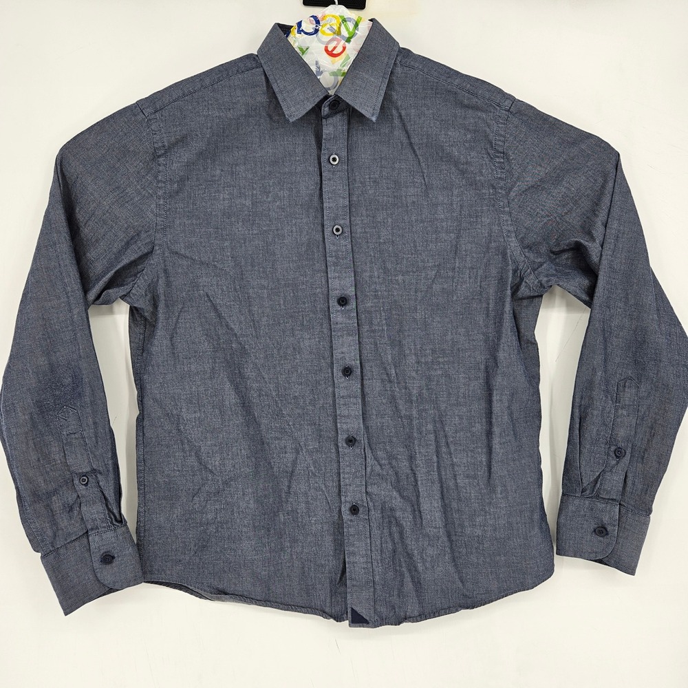 Untuckit Shirt Mens Medium Button Up Casual Preppy Long Sleeve Blue